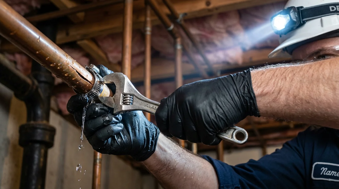 Emergency pipe clamp repair being performed by a Johns Plumbing LLC plumber in Batesburg