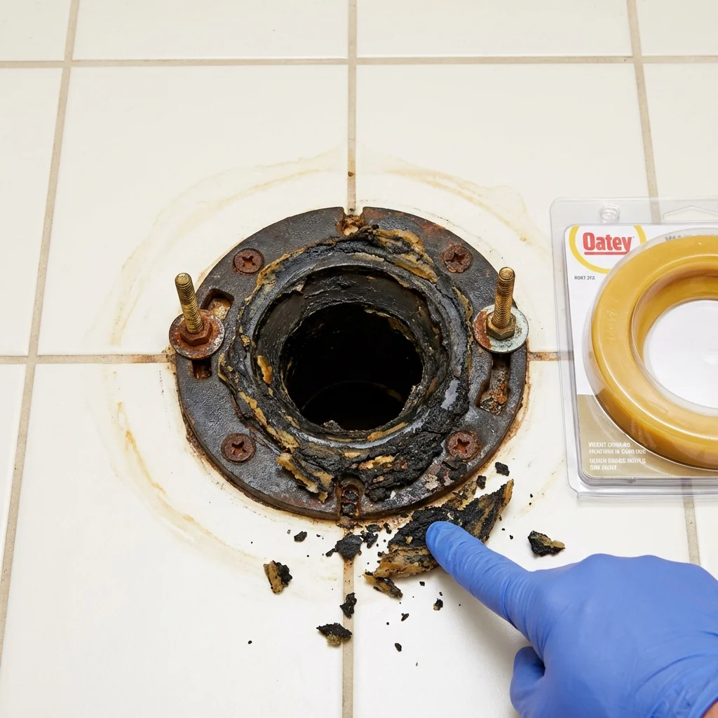 Failed wax ring showing water seepage at the base of a toilet in a Batesburg, SC home